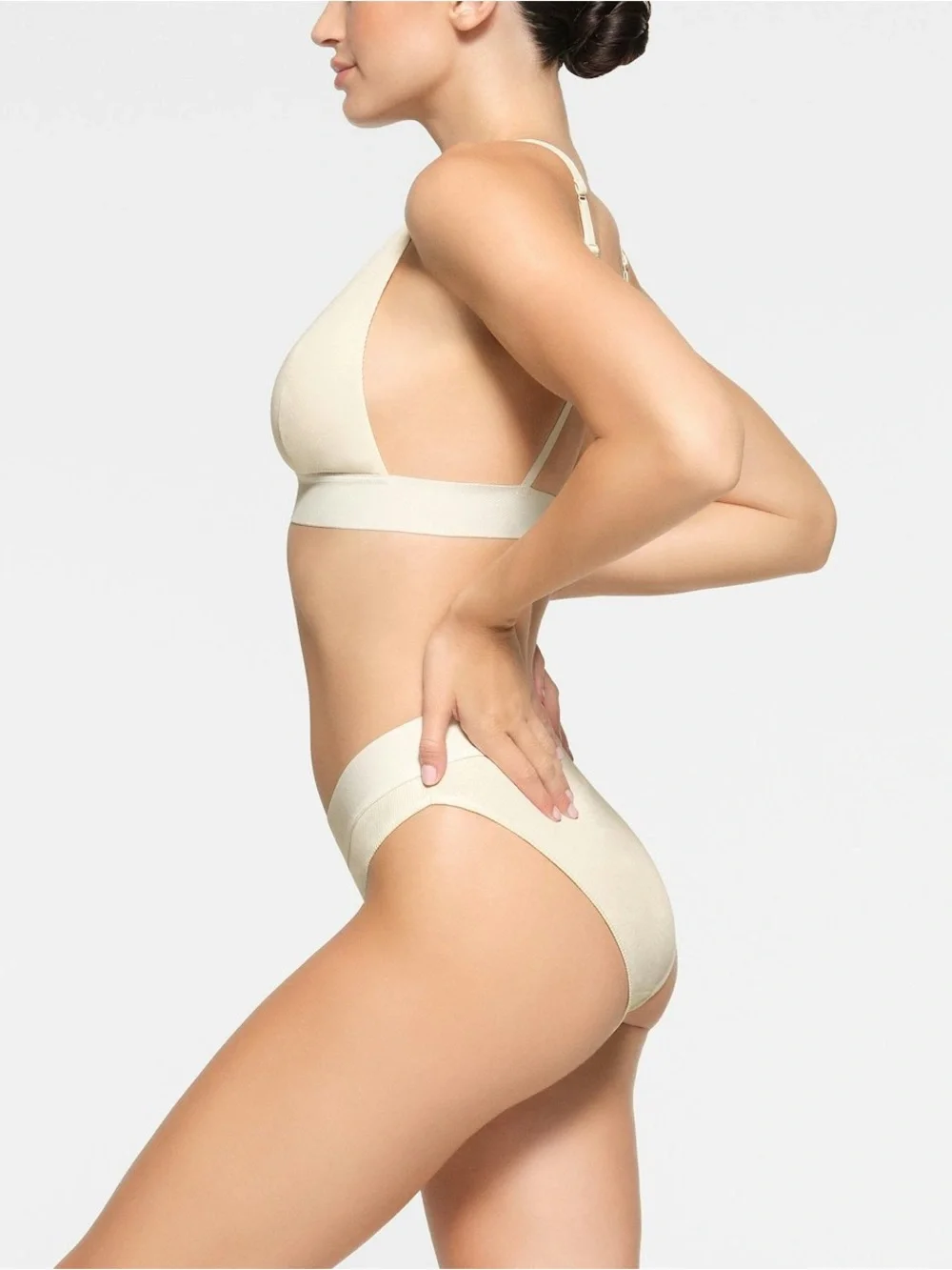 NWT SKIMS Cotton Rib Plunge Bralette - Bone - Picture 3 of 12
